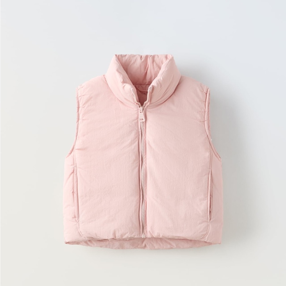 ZARA girls pastel pink padded zip vest size 6-7